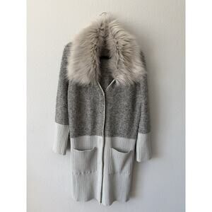 Boho Love Token Women's Size L Gray Fur Trim Collared Cardigan Sweater Jacket